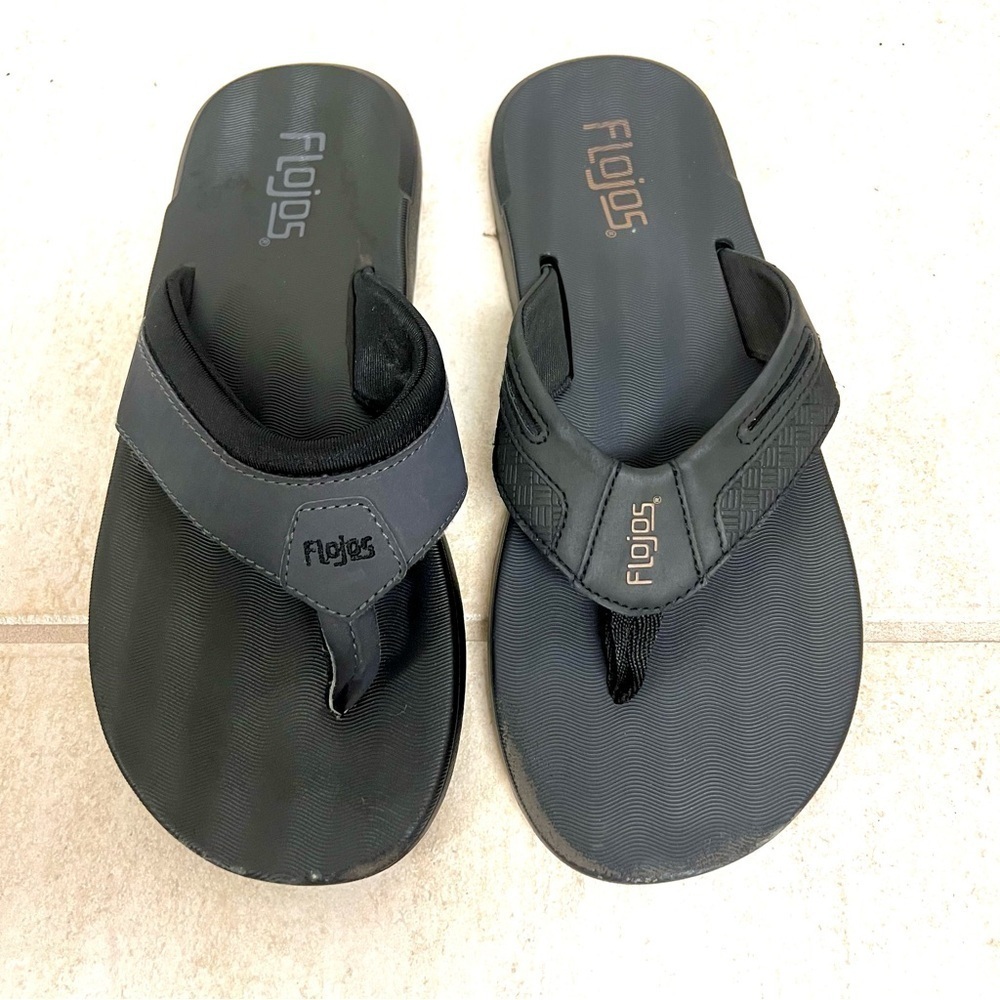Flojos Men's Memory Foam Flip Flop Sandals BLACK/BROWN size 9M leather.